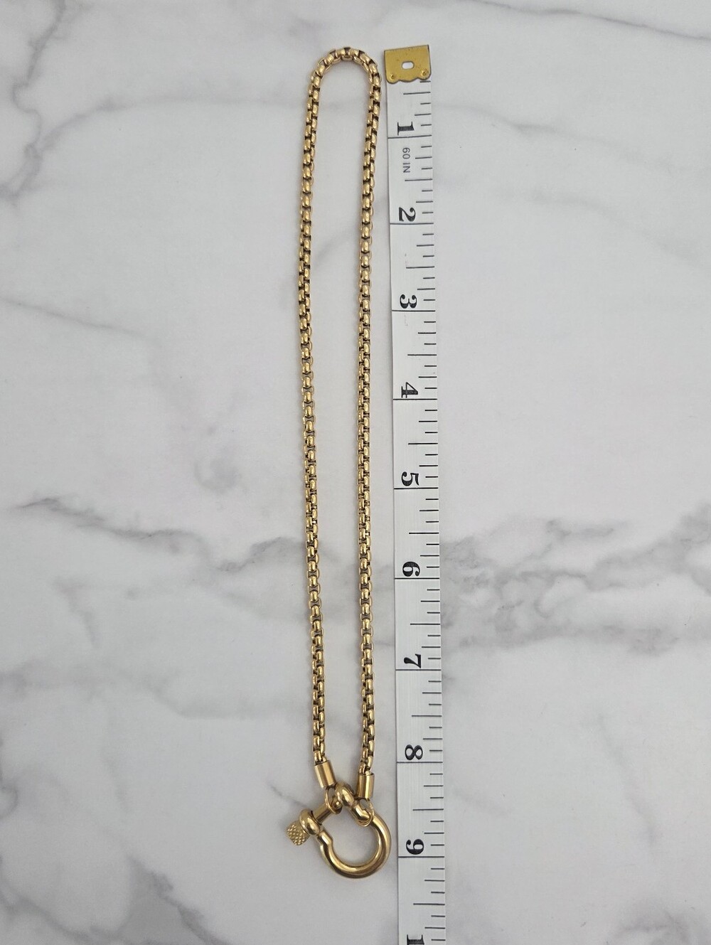Stainless Steel Gold Plated Horseshoe Shackle Clasp Box Chain Pendant Necklace - Picture 12 of 13